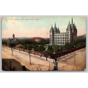 Antique 1907-1915 Postcard Temple Square Salt Lake City Utah The Bureau German